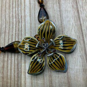 Chico's Beaded with Enamel Flower Pendant Necklace